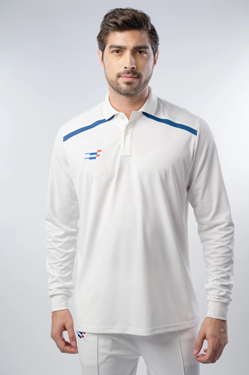Bouncer Cricket Whites T-Shirt | Full-Sleeve