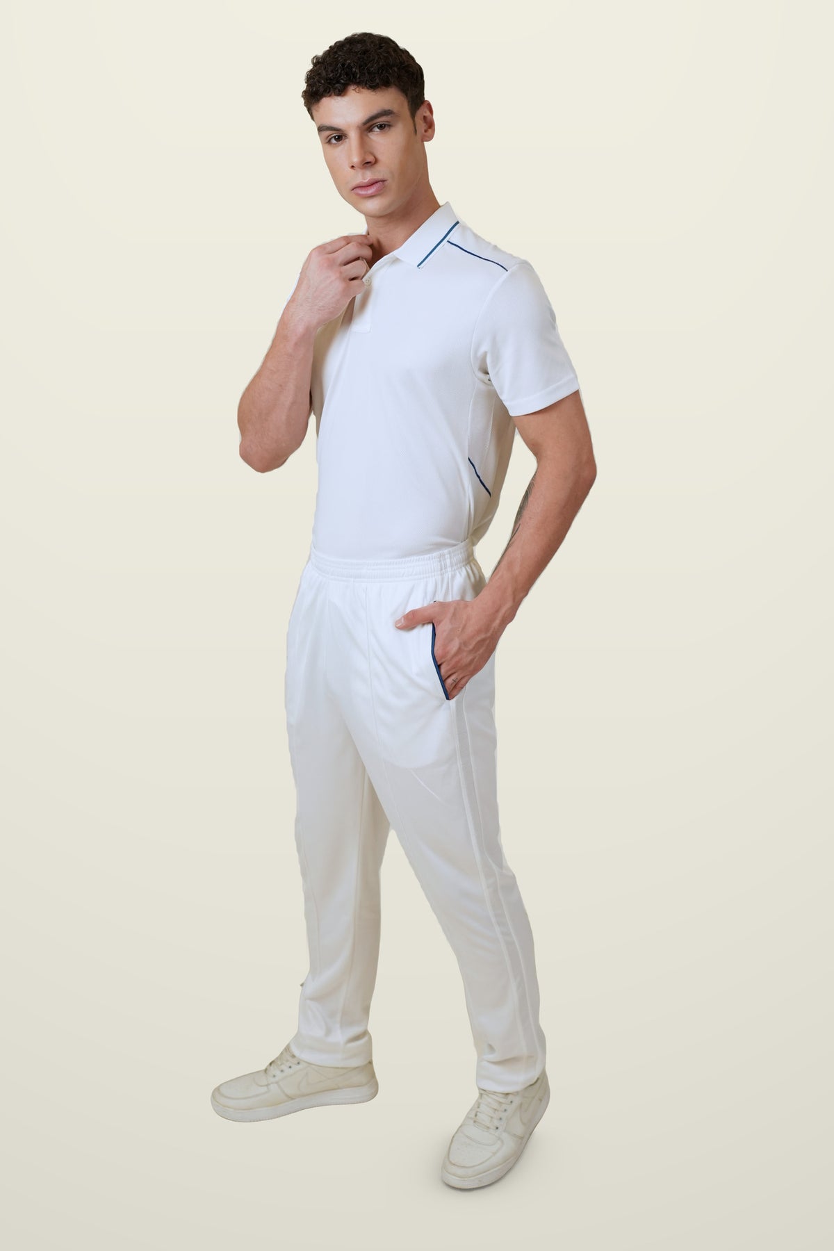 Beamer Cricket Whites T-Shirt | Half-Sleeve – three quarter