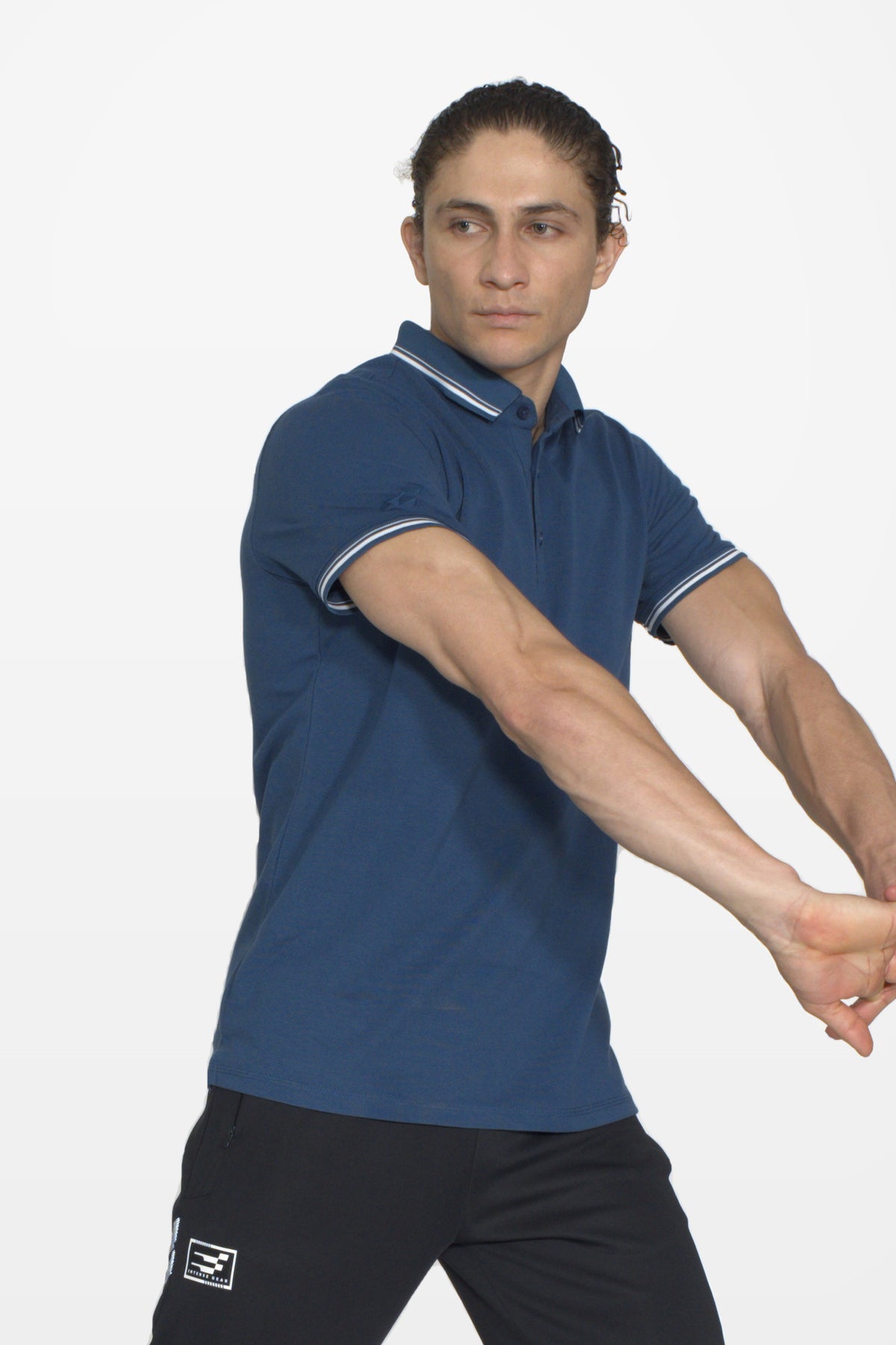 Elite Pique Polo T-Shirt | Denim Blue – three-quarter