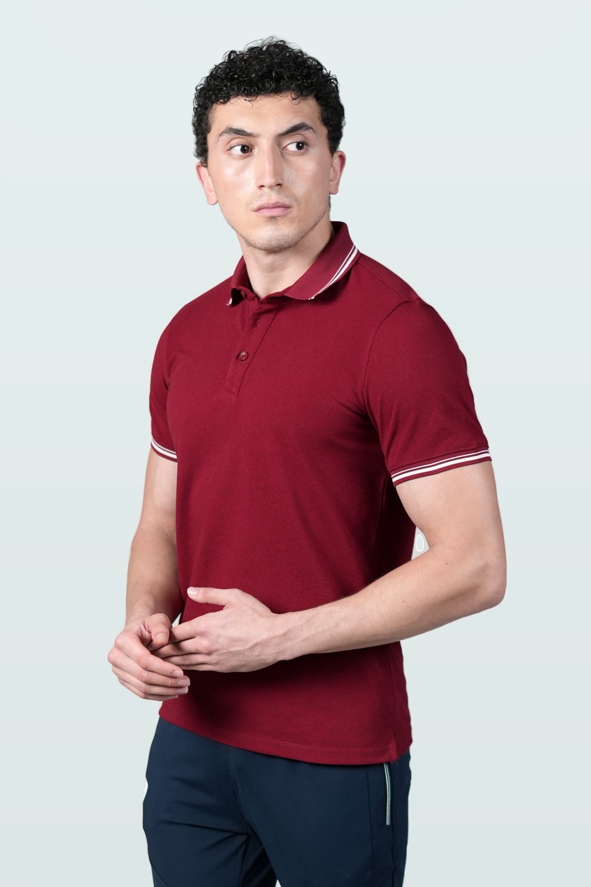 Elite Pique Polo T-Shirt | Maroon – three-quarter