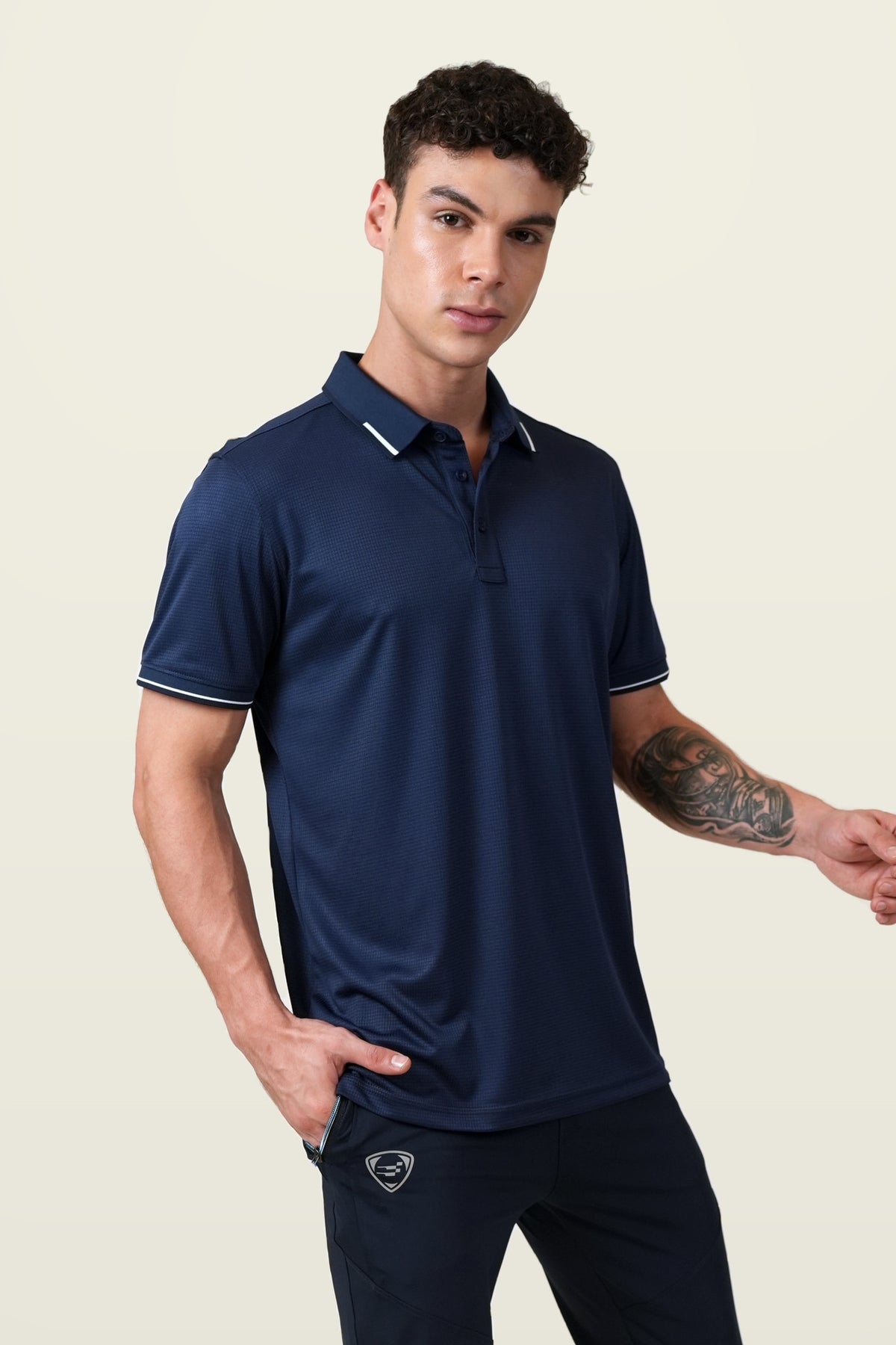 Essential Polo T-Shirt | Navy – three-quarter