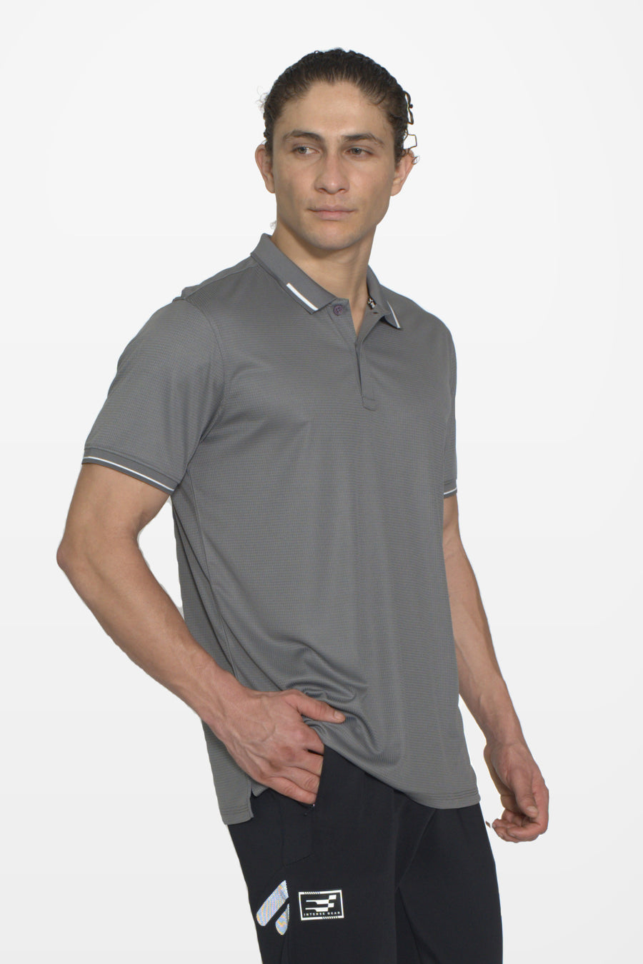 Essential Polo T-Shirt | Steel Grey – three-quarter