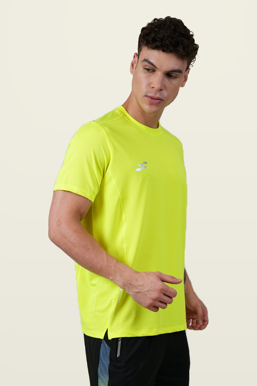 Fit-Gear Tech Matrix T-Shirt | Fluorescent Yellow – three-quarter