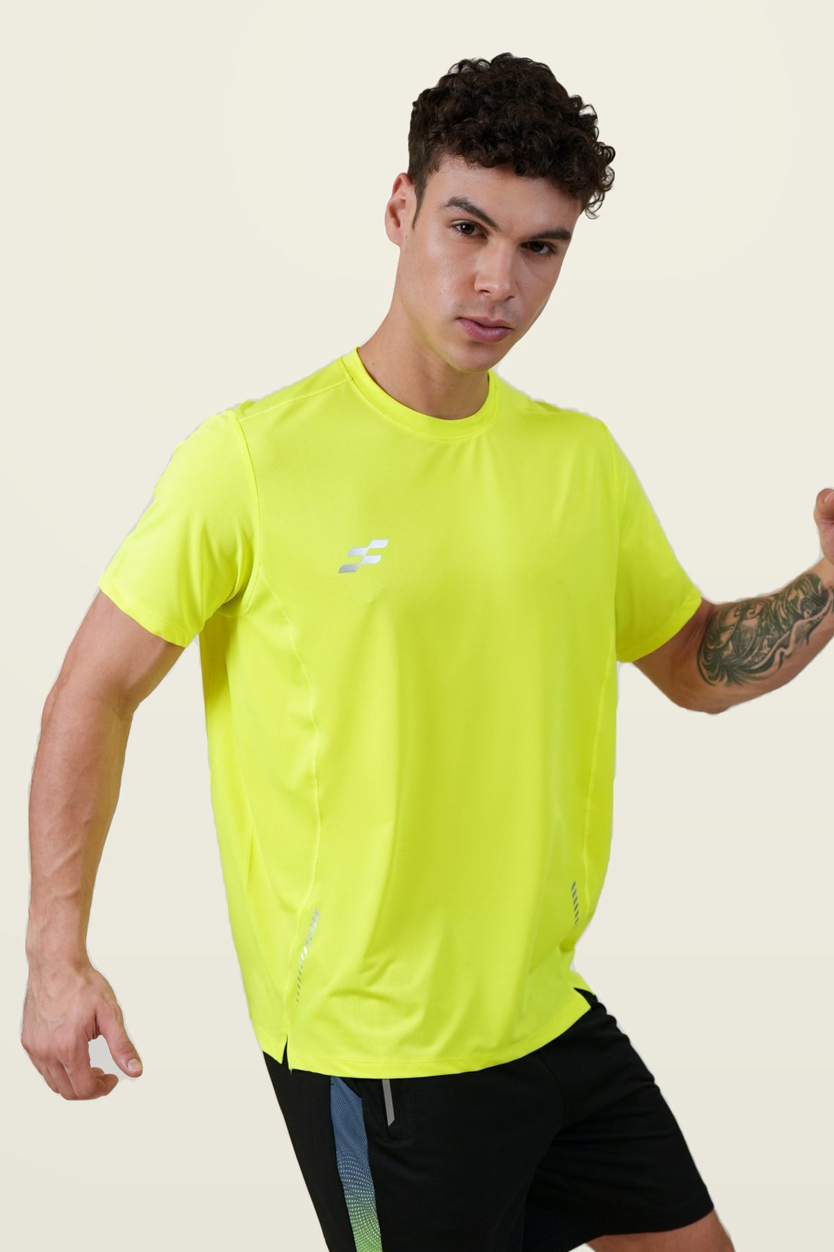 Fit-Gear Tech Matrix T-Shirt | Fluorescent Yellow – three-quarter