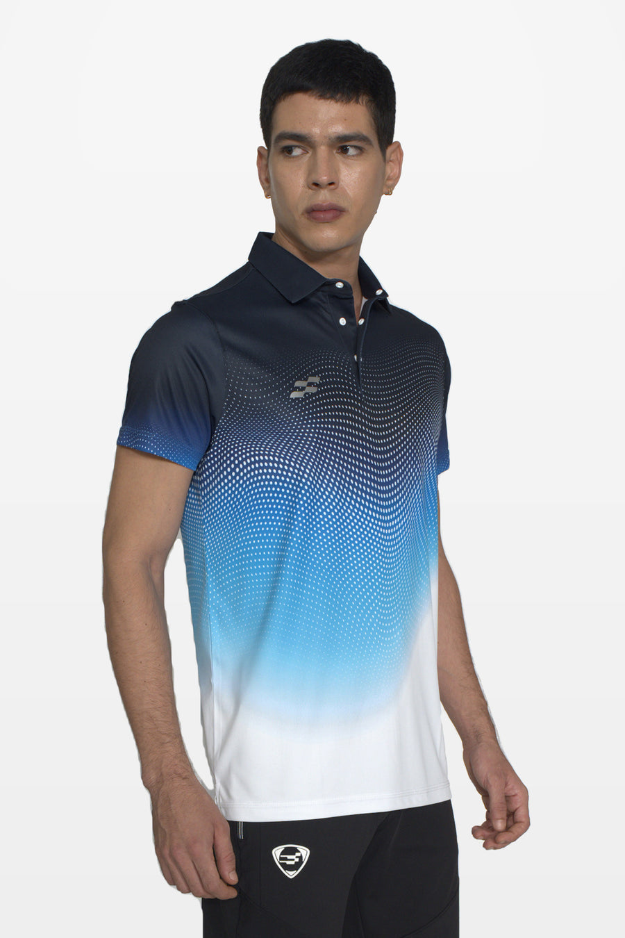 FlowCourt Performance Polo T-Shirt | Navy – three-quarter