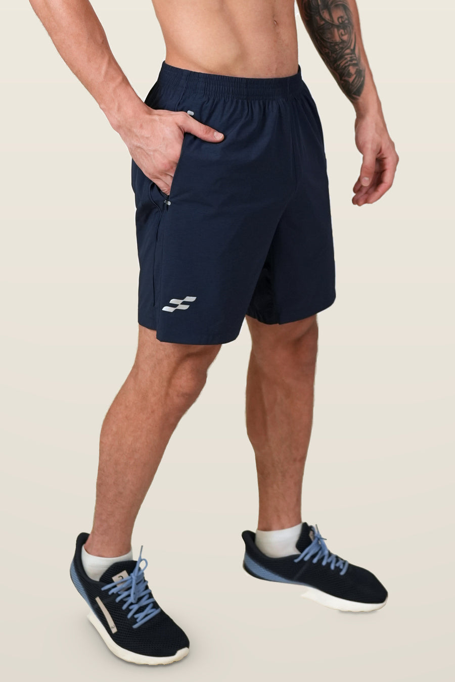 FlyLite Performance Shorts | Navy – three-quarter