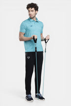Sportiff Pulseline Performance Polo in scuba blue, made from breathable jacquard knit fabric for training and active wear.