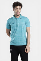 Sportiff Pulseline Performance Polo in scuba blue, featuring a diagonal jacquard knit fabric for breathability and moisture-wicking.