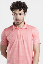 Sportiff Pulseline Performance Polo in salmon. Lightweight, breathable jacquard knit fabric with moisture-wicking for training or casual wear.