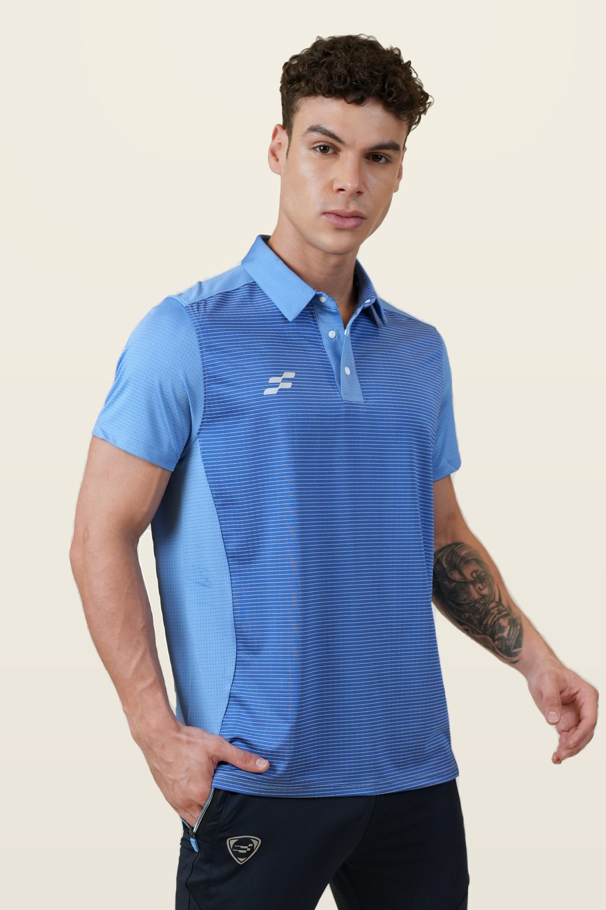 Strike Performance Polo T-Shirt | Blue – three-quarter