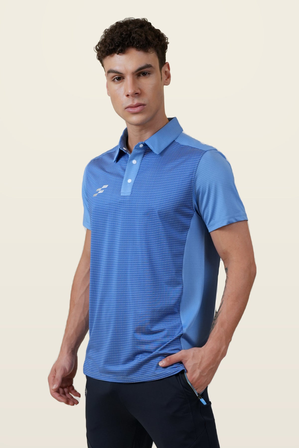 Strike Performance Polo T-Shirt | Blue – three-quarter