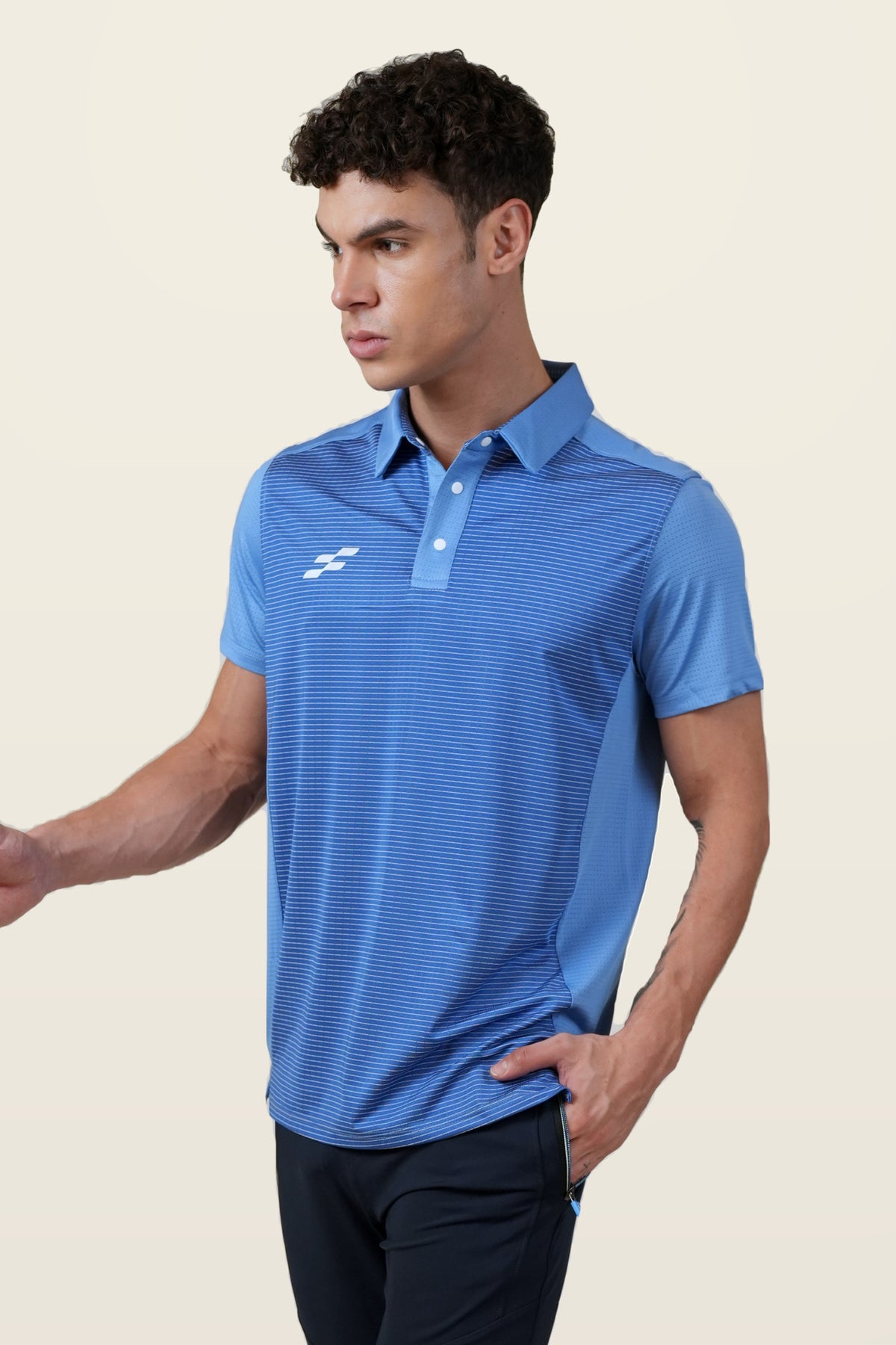 Strike Performance Polo T-Shirt | Blue – three-quarter