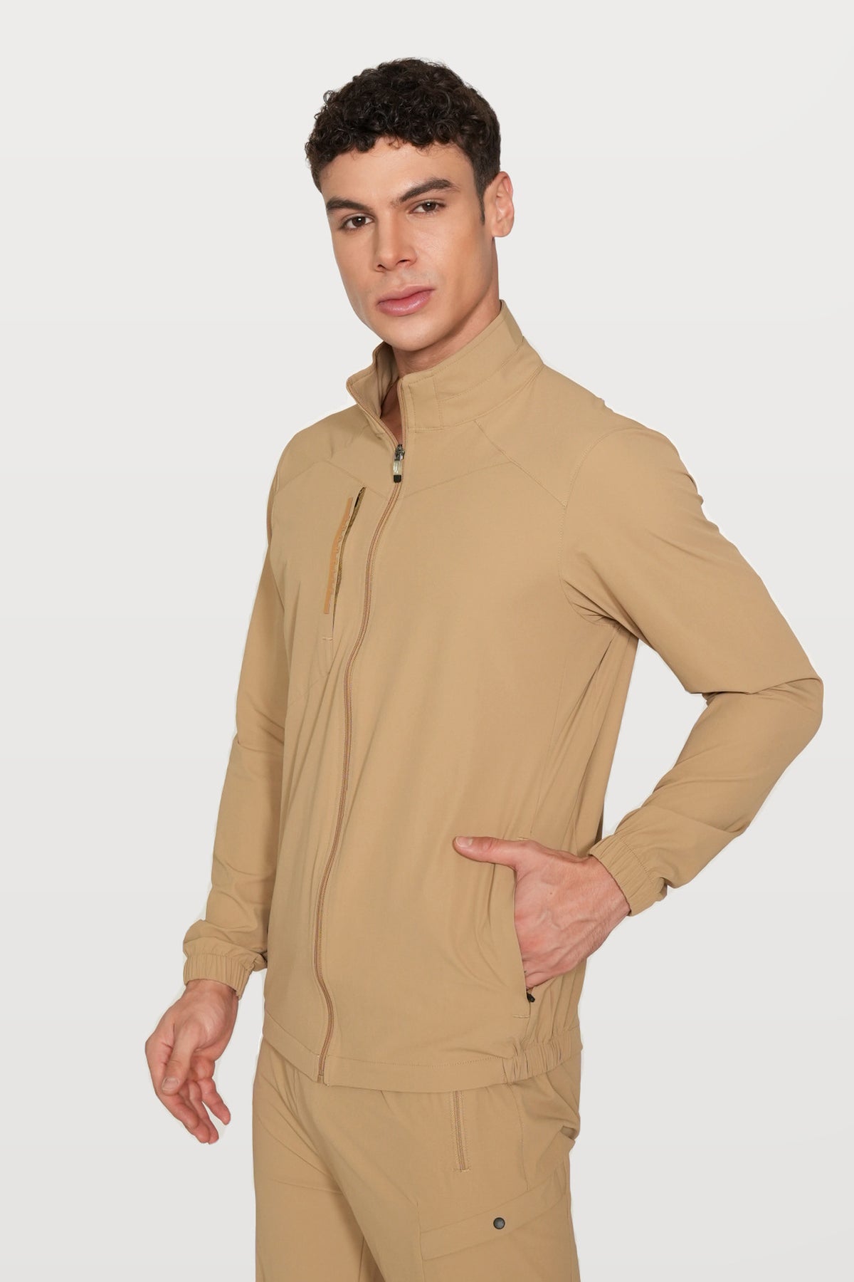 Vertex Performance Track Top | Khaki – three-quarter
